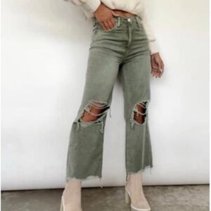 Lane 201 Army Green Crop Flare Denim